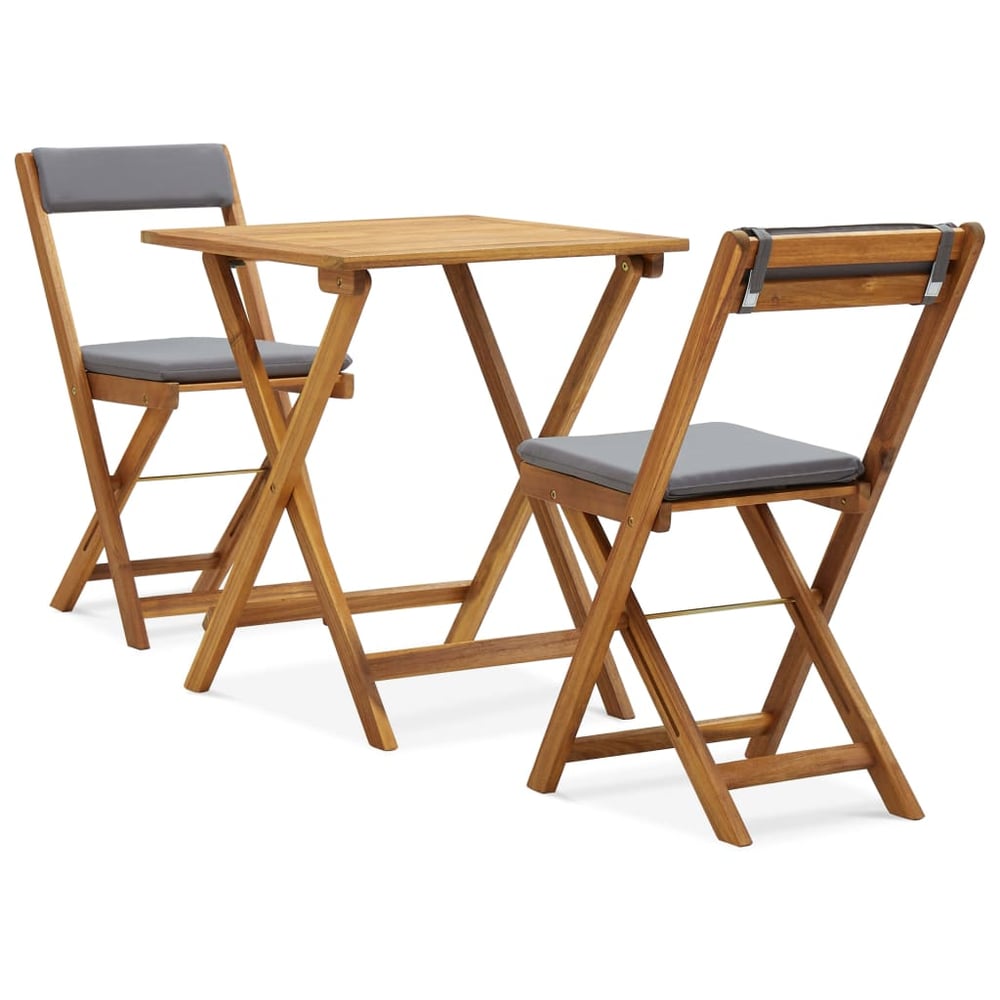 Vidaxl 3 Piece Folding Bistro Set With Cushions Solid Acacia Wood Vidaxl 3 Piece Folding Bistro Set With Cushions Solid Acacia Wood