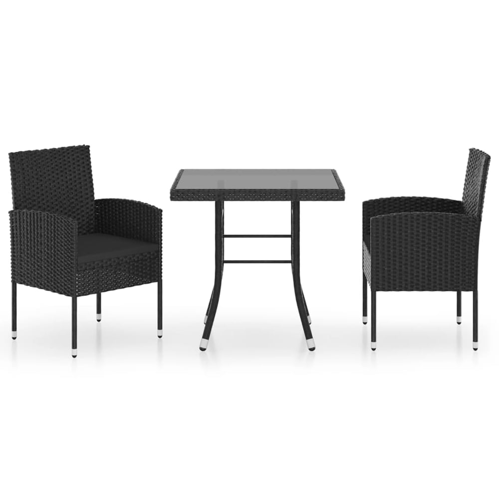 vidaXL 3 Piece Garden Dining Set Poly Rattan Black