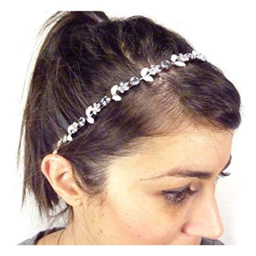 Yalice Elastic Flower Head Chain Silver Leaf Headband Crystal Hair Acessories For Women And Girls