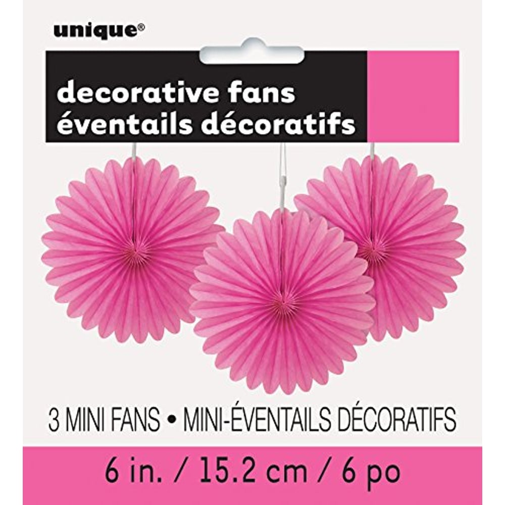 Unique Industries, Mini Tissue Paper Fan Decorations, 6 Inches, Party Supplies - Hot Pink, Pack Of 3 Unique Industries, Mini Tissue Paper Fan Decorations, 6 Inches, Party Supplies - Hot Pink, Pack Of 3