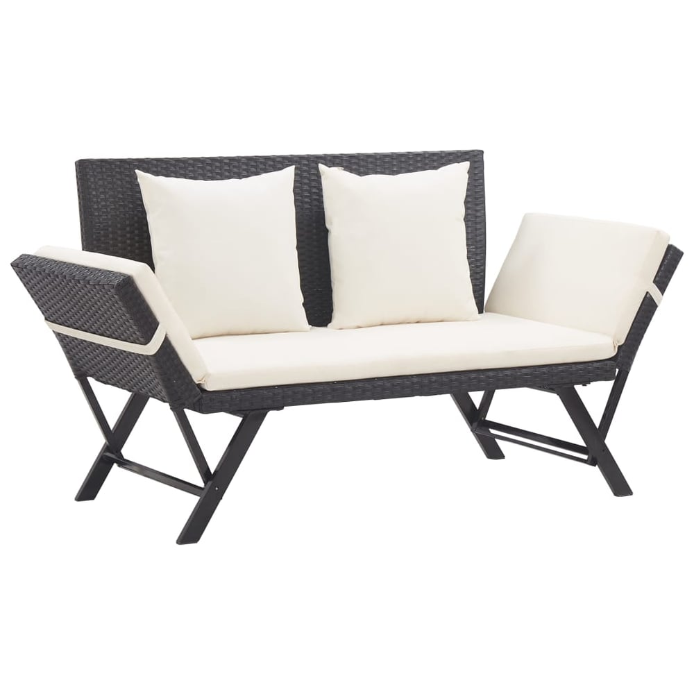 vidaXL Garden Bench with Cushions 176 cm Black Poly Rattan