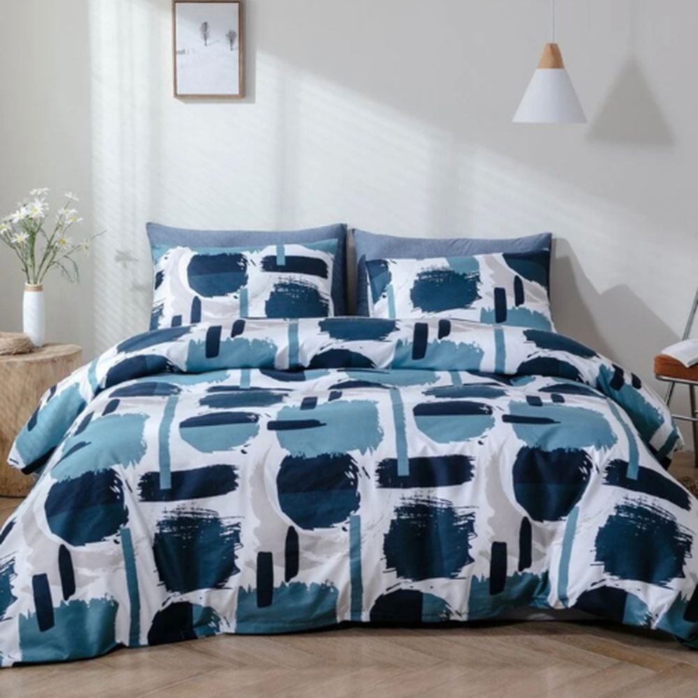 Luna Home – King Size 6 Pieces Bedding Set Without Filler, Blue Abstract Design Luna Home – King Size 6 Pieces Bedding Set Without Filler, Blue Abstract Design