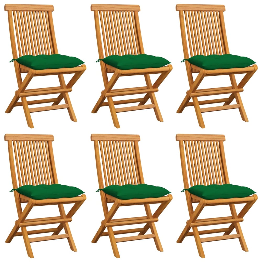 vidaXL Garden Chairs with Green Cushions 6 pcs Solid Teak Wood