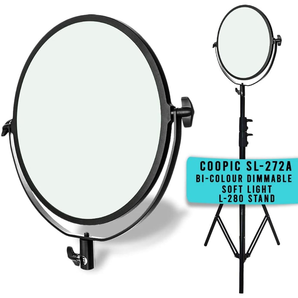 Coopic Sl-272a Flapjack Studio Bio Color 3200k/5600k Led Studio Edge Soft Light 14-inch 36cm Round Moon Type Ultra-thin Led Cri 95+ Dimmable Photo Studio Video Light With L280 Stand