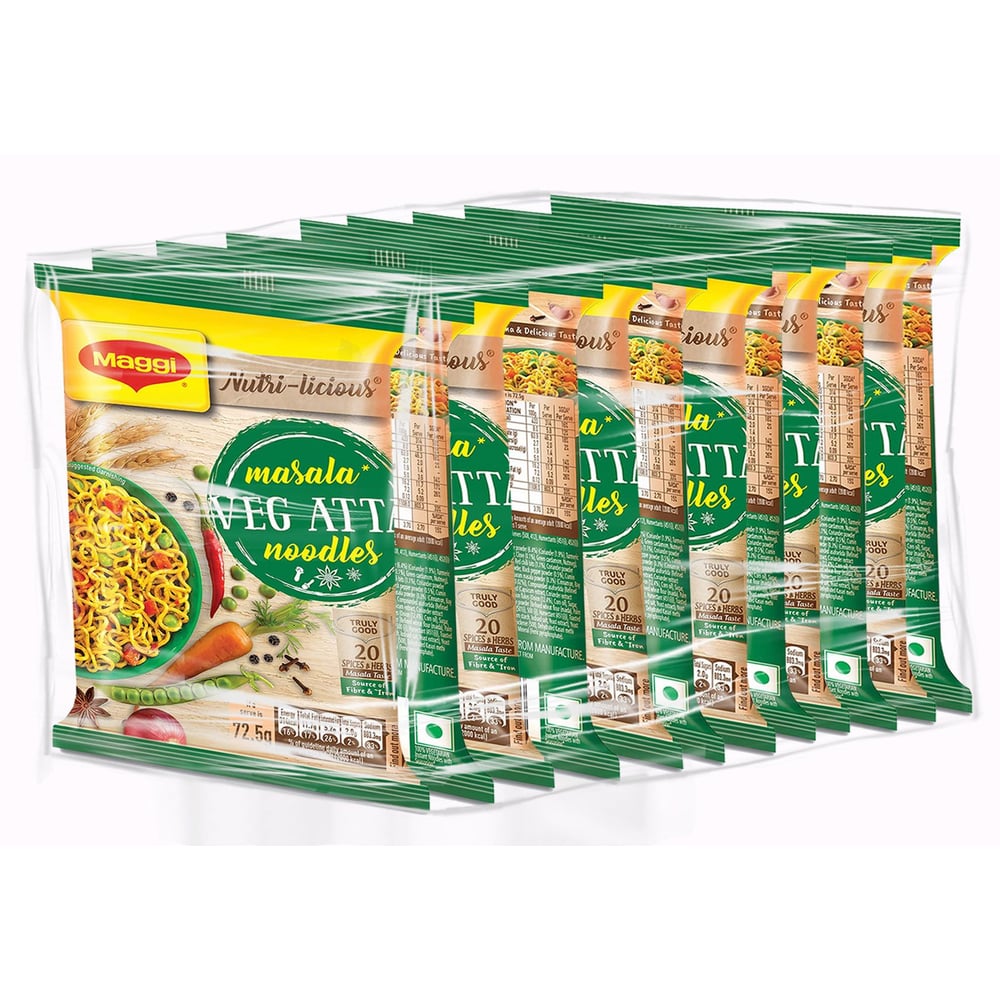 MAGGI NUTRI-LICIOUS Masala Veg Atta Noodles – 72.5g (Pack of 12) MAGGI NUTRI-LICIOUS Masala Veg Atta Noodles – 72.5g (Pack of 12)
