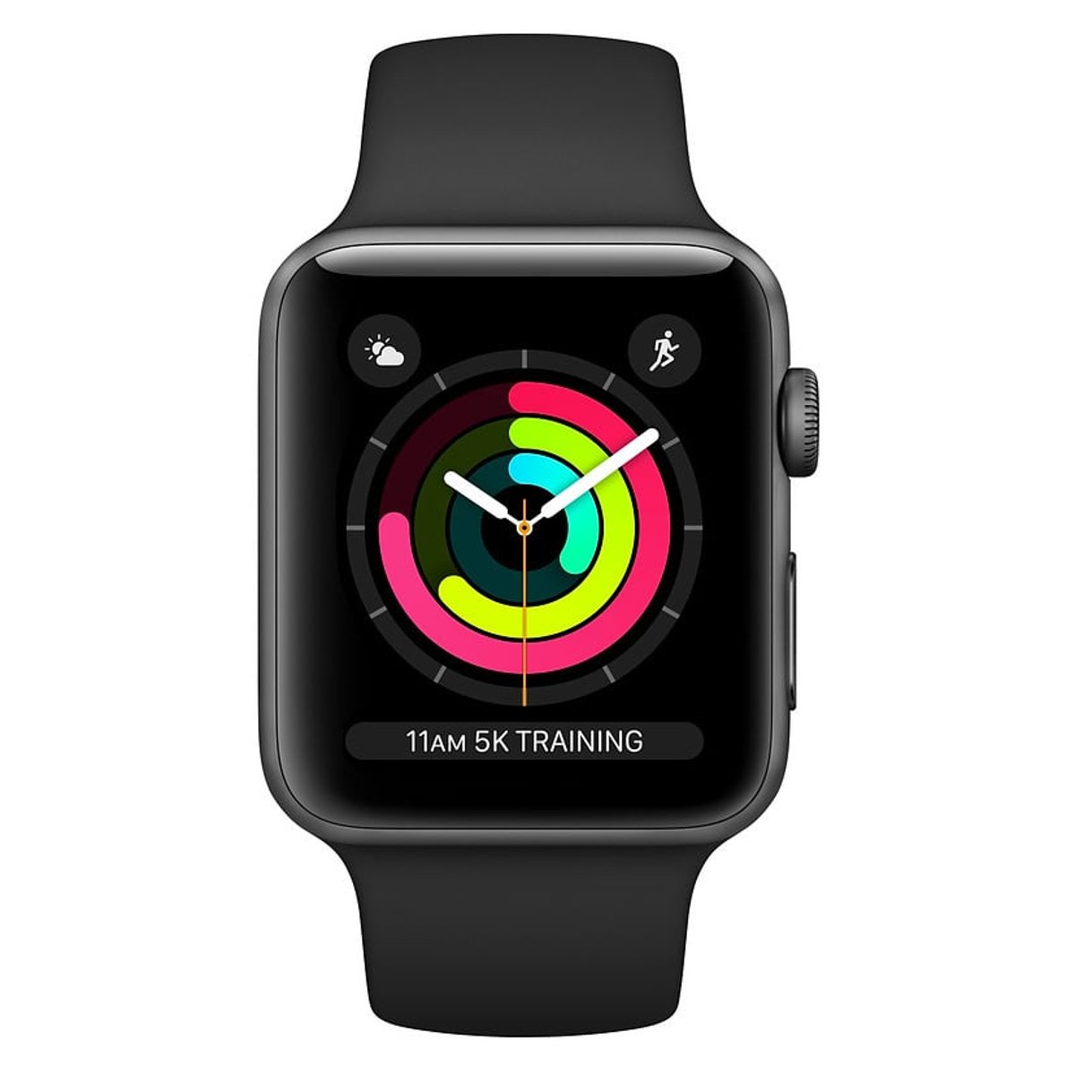 Apple Watch Series 3 – 38mm GPS Space Grey Aluminium Case with  black .   Sport Band