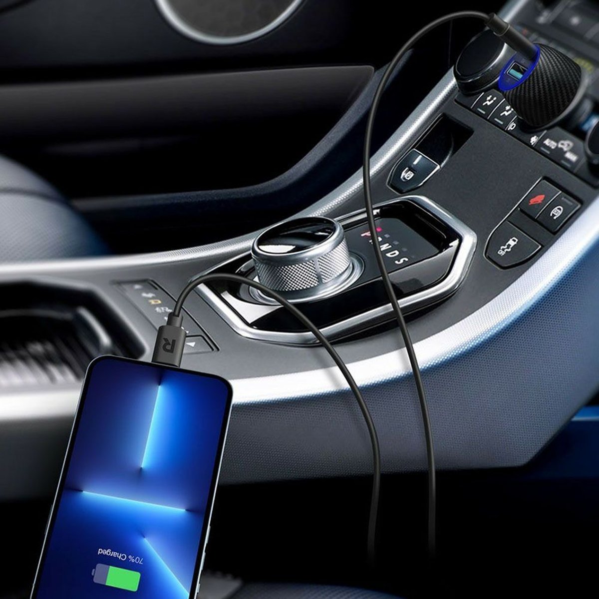 RAVPower Car Charger 2 USB Ports 49W with Lightning Cable 1M