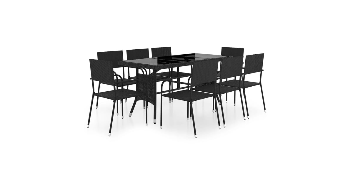Buy vidaXL 9 Piece Garden Dining Set Poly Rattan Black Online in UAE