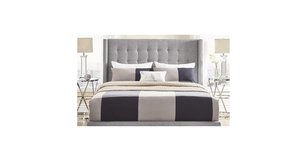 Melina Tufted Linen Wingback King Bed with Mattress Grey price in
