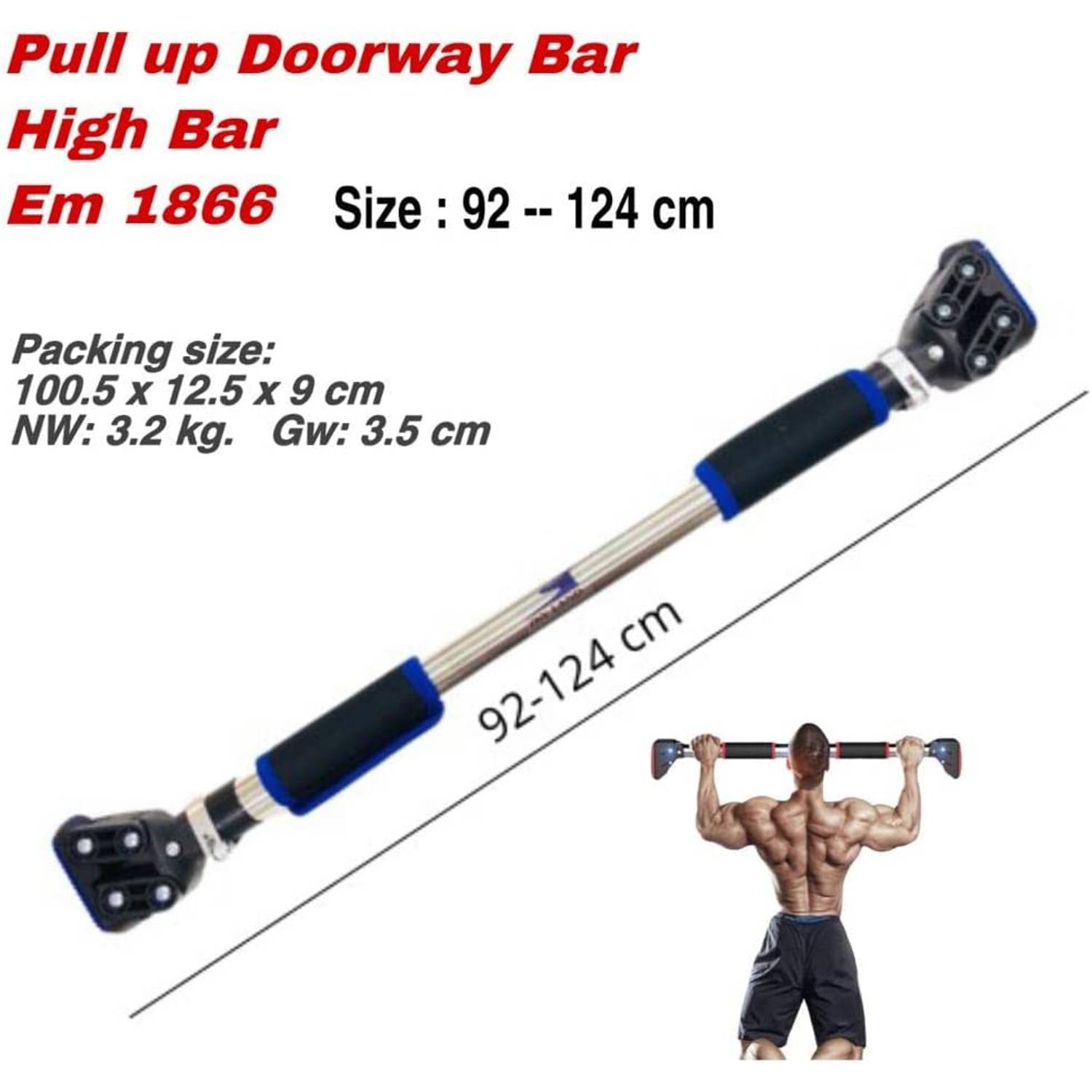 ULTIMAX Pull Up Bar for Doorway, Door Pull Up Bar Wall Mounted No Screws Portable Chin Up Bar, Multi-Grip Power Body Workout Bar Home Gym System Exercise Rod Equipment for Fitness-(92cm-124cm) ULTIMAX Pull Up Bar for Doorway, Door Pull Up Bar Wall Mounted No Screws Portable Chin Up Bar, Multi-Grip Power Body Workout Bar Home Gym System Exercise Rod Equipment for Fitness-(92cm-124cm)