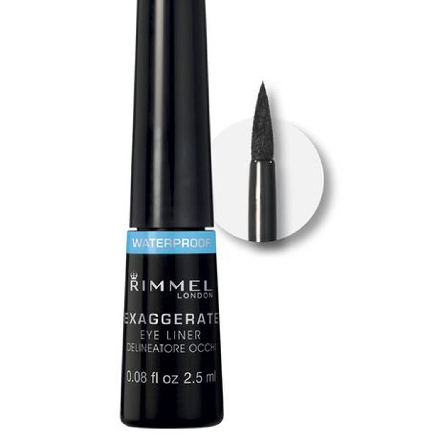 Rimmel London 86003 Exaggerate Waterproof Liquid Eyeliner Black A Black Shade with A glossy Finish Rimmel London 86003 Exaggerate Waterproof Liquid Eyeliner Black A Black Shade with A glossy Finish