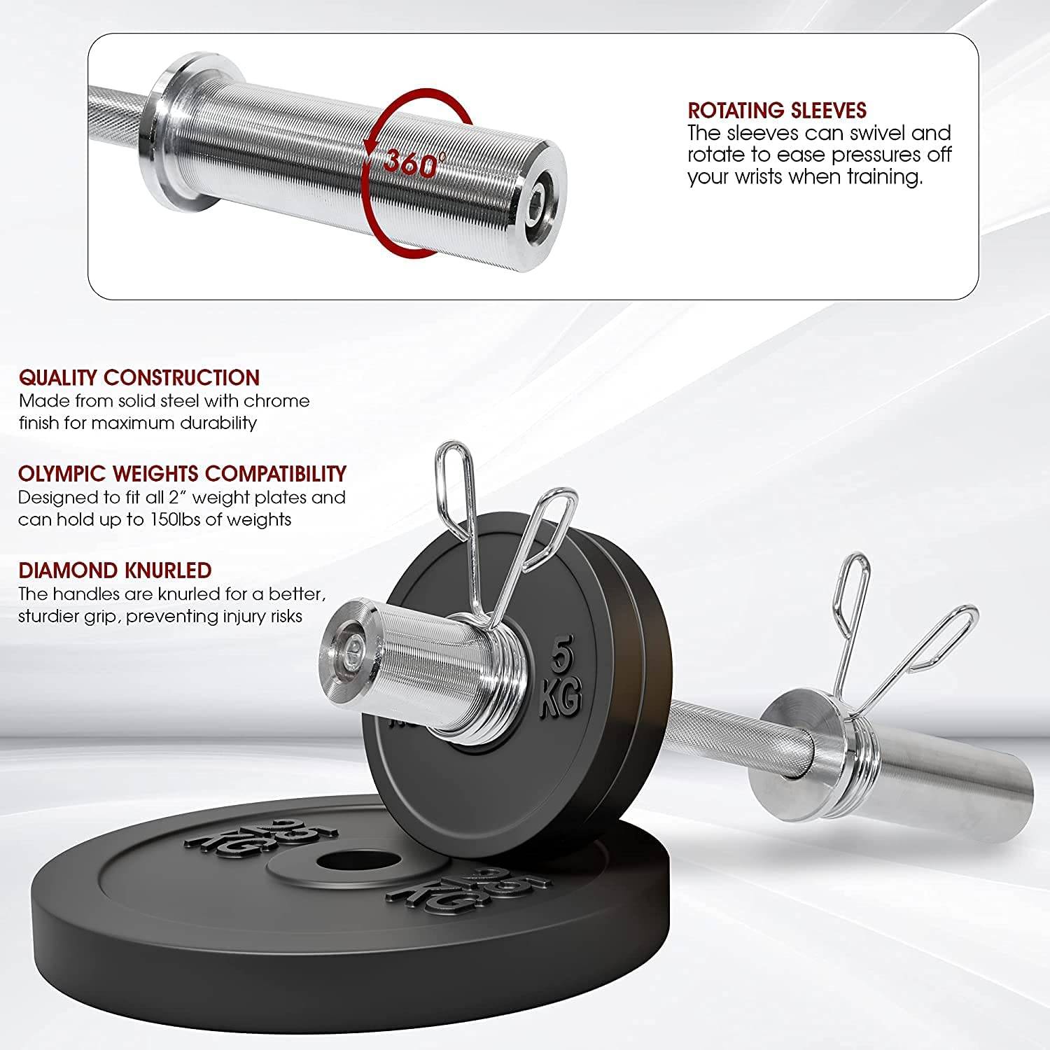 ULTIMAX 2Pcs Set Of Olympic Dumbbell Bar 2 Inch Olympic Dumbbell Handle - Solid Dumbbell Weight Lifting Bars with Rotating Sleeves and Spring Collars (Pair, Chrome) ULTIMAX 2Pcs Set Of Olympic Dumbbell Bar 2 Inch Olympic Dumbbell Handle - Solid Dumbbell Weight Lifting Bars with Rotating Sleeves and Spring Collars (Pair, Chrome)
