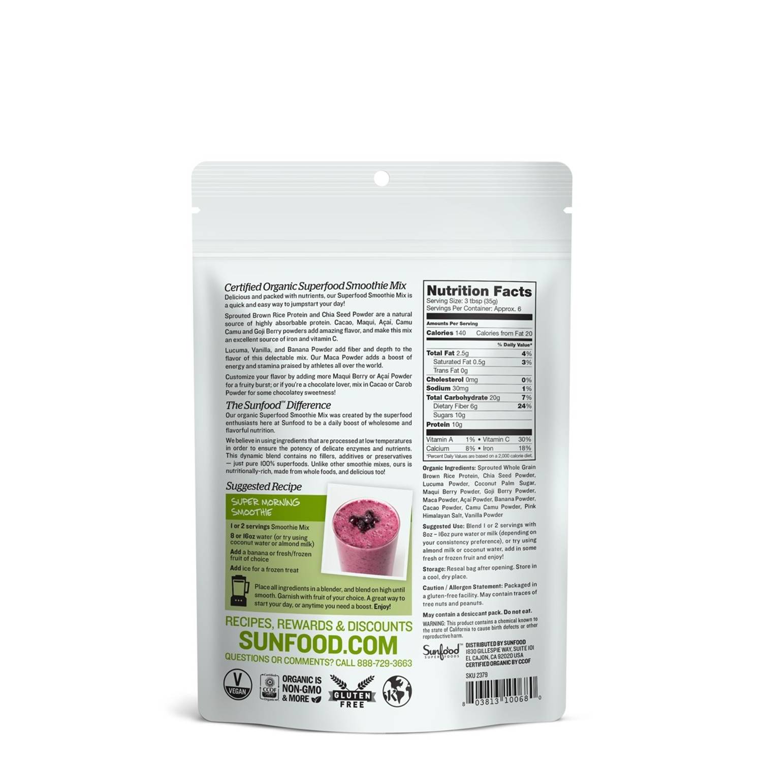 Sunfood Superfoods Organic Superfood Smoothie Mix 8oz Sunfood Superfoods Organic Superfood Smoothie Mix 8oz