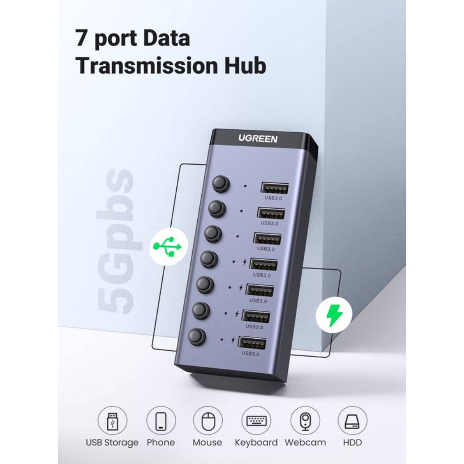 Ugreen USB 3.0 Charging Hub Grey Ugreen USB 3.0 Charging Hub Grey