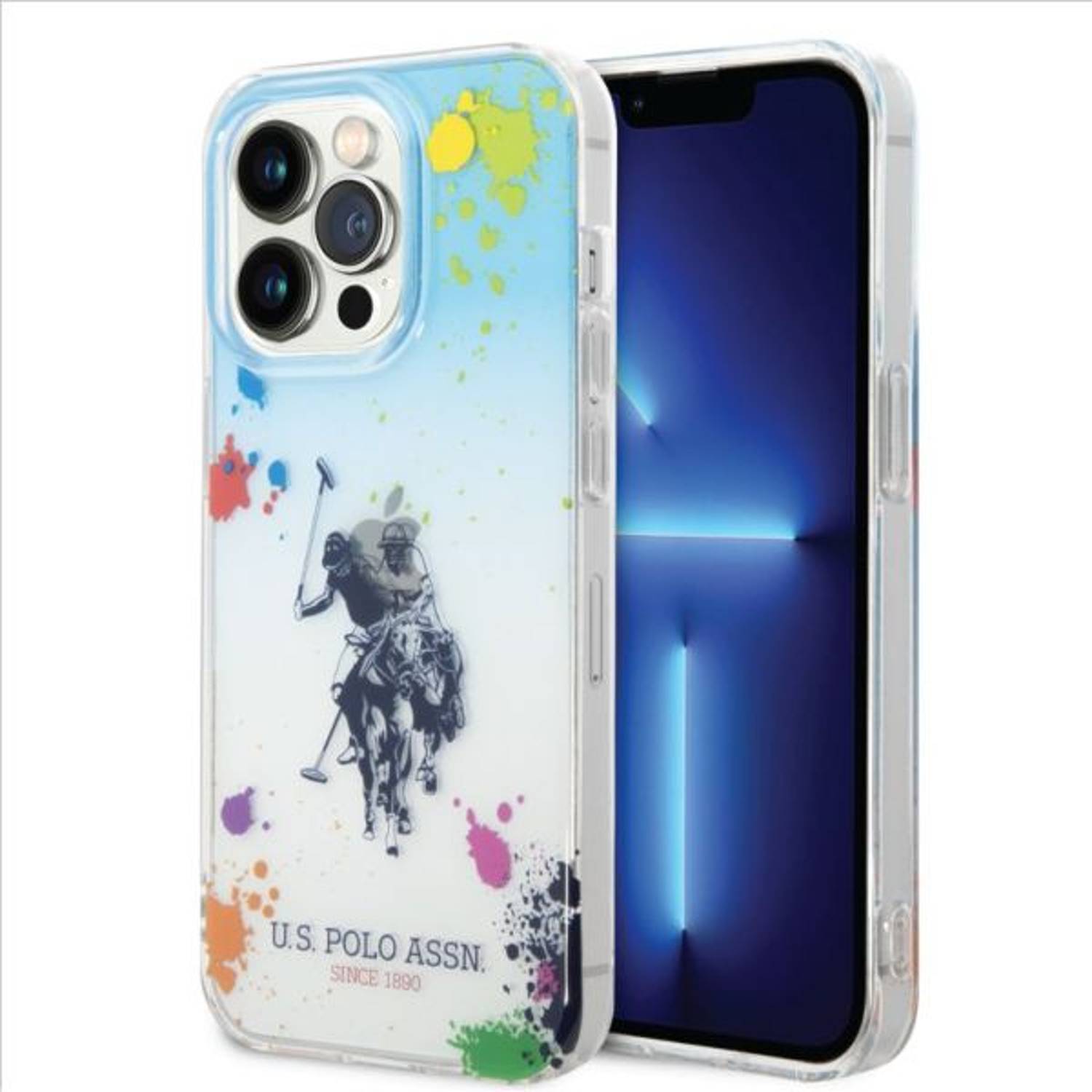 US Polo Gradient Splattered Pattern Case Blue With Horse Logo iphone 14 Pro US Polo Gradient Splattered Pattern Case Blue With Horse Logo iphone 14 Pro