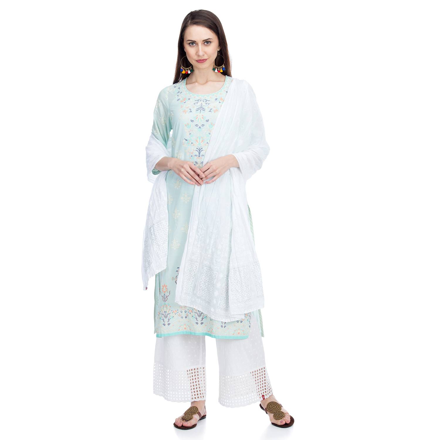 BIBA Aqua Blue Printed Straight Kurta Size 34 BIBA Aqua Blue Printed Straight Kurta Size 34