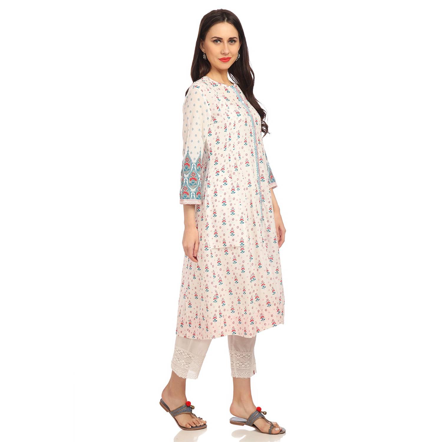 BIBA White Front Open Printed Kurta Size 38 BIBA White Front Open Printed Kurta Size 38