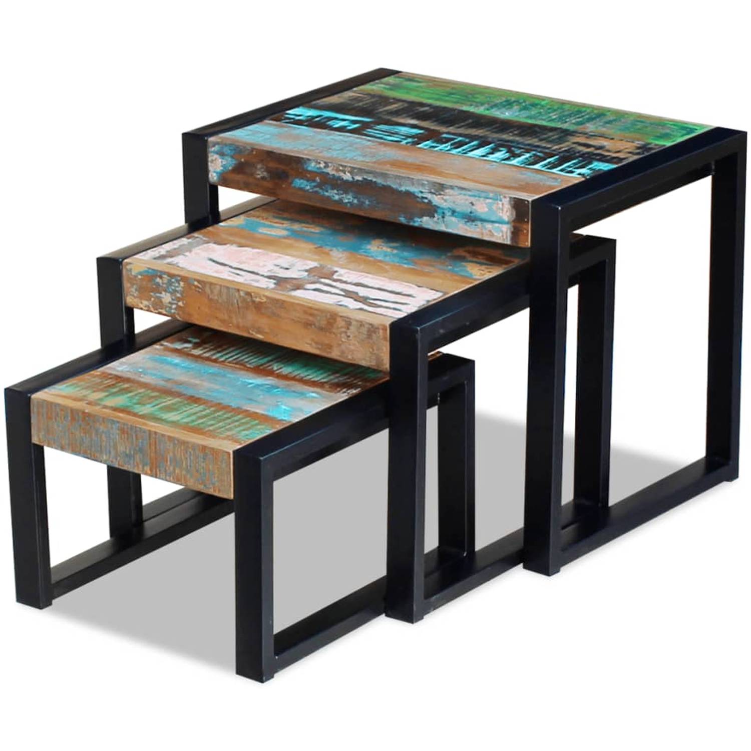 vidaXL Three Piece Nesting Tables Solid Reclaimed Wood vidaXL Three Piece Nesting Tables Solid Reclaimed Wood