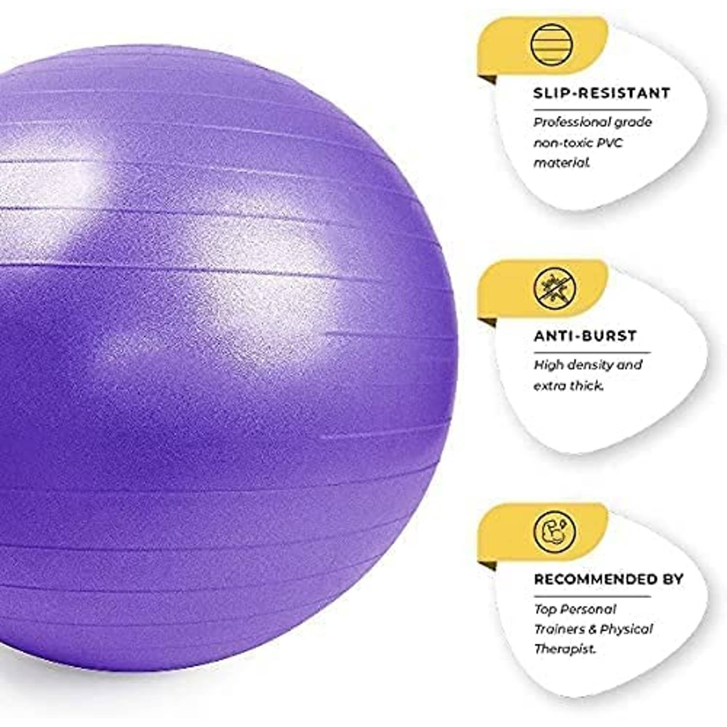 ULTIMAX Yoga Ball Exercise Fitness Core Stability Balance Strength Anti-Burst Prenatal Birthing Yoga ball for Office Home Gym Design Balance Ball Pilates Core and Workout Ball - 75 cm (Purple) ULTIMAX Yoga Ball Exercise Fitness Core Stability Balance Strength Anti-Burst Prenatal Birthing Yoga ball for Office Home Gym Design Balance Ball Pilates Core and Workout Ball - 75 cm (Purple)
