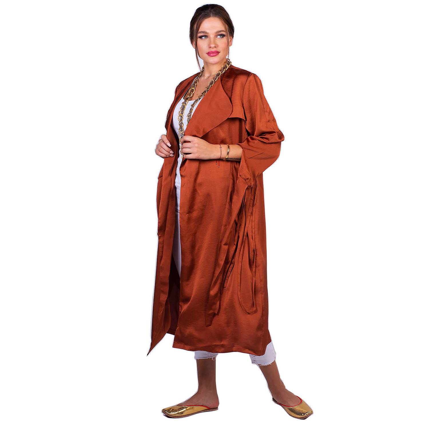 ELVI Rust Brown Alya Tie-Up Duster Coat Size 16 ELVI Rust Brown Alya Tie-Up Duster Coat Size 16