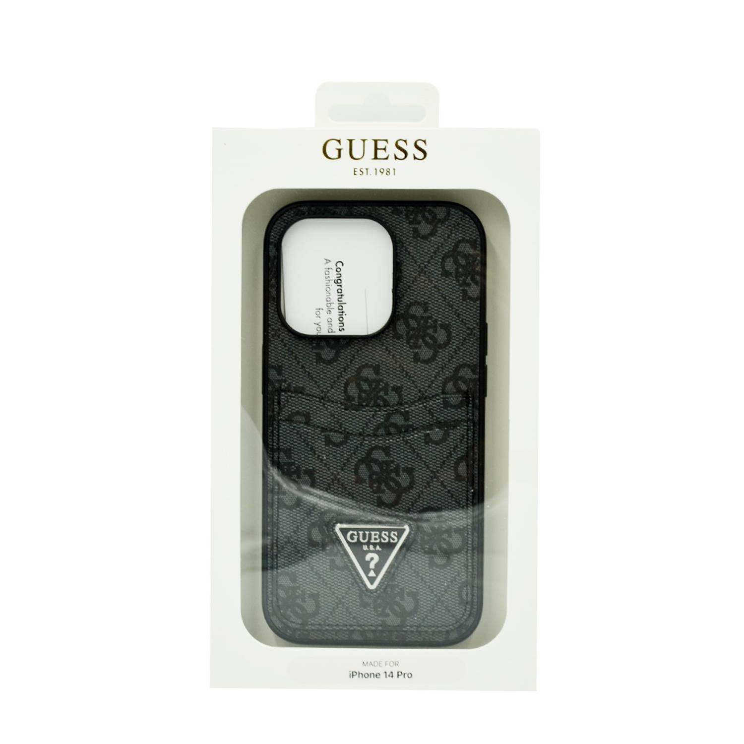 Guess 4G Double Card Triangle Hard Case For Iphone 14 Pro Black Guess 4G Double Card Triangle Hard Case For Iphone 14 Pro Black