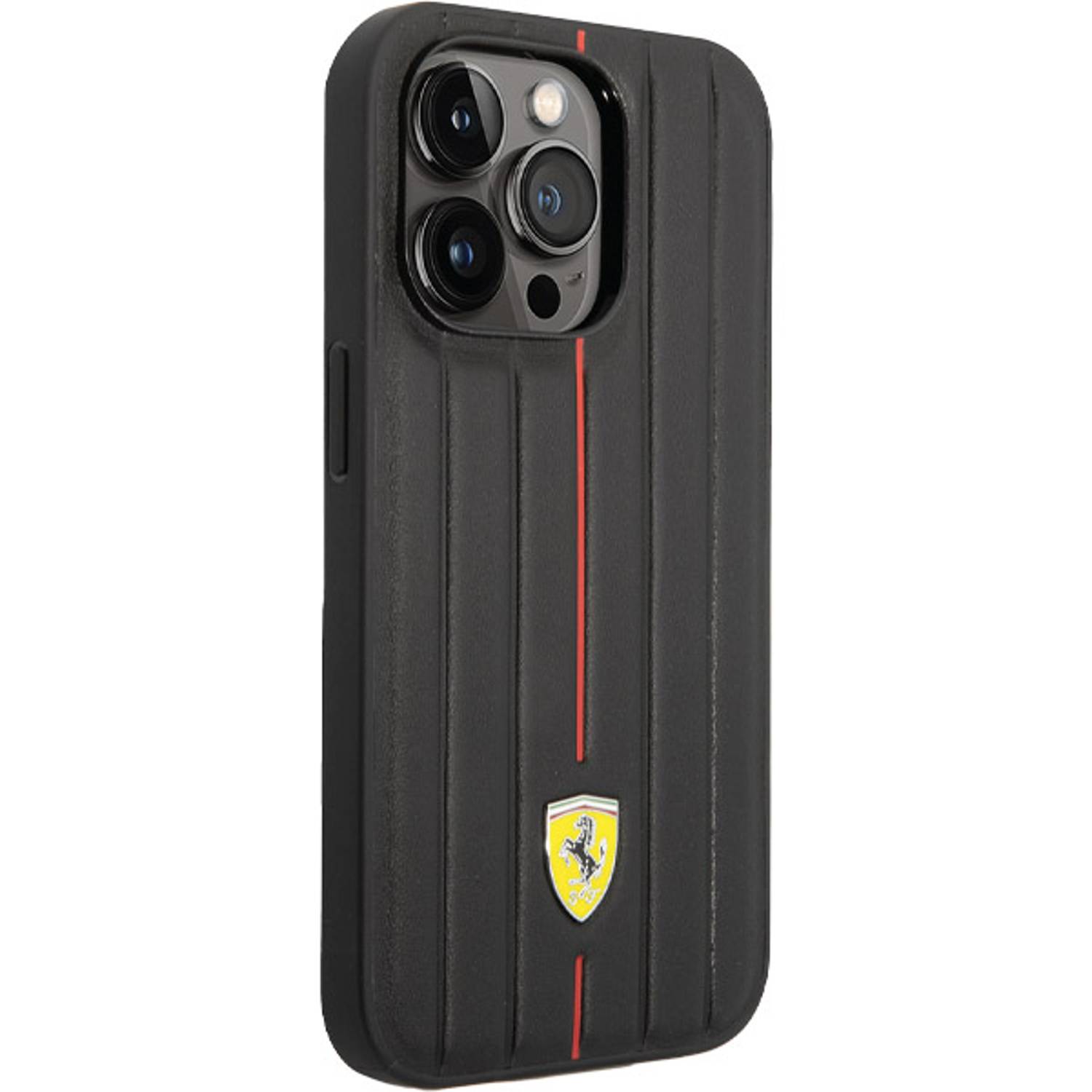 Ferrari Leather Case Black With Embossed Stripes iPhone 14 Pro Max Ferrari Leather Case Black With Embossed Stripes iPhone 14 Pro Max