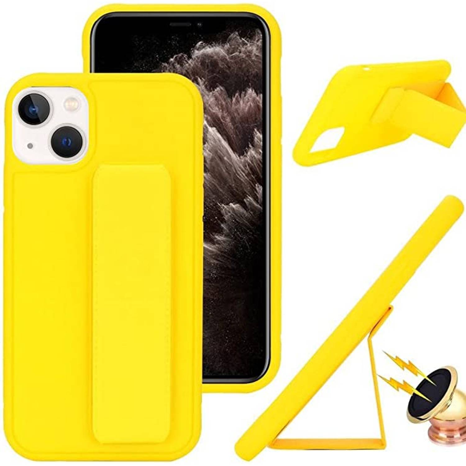 MARGOUN For iPhone Case Cover Finger Grip holder Phone Car Magnetic Multi-function Shockproof Protective Case Two-in-one Phone holder Case (Yellow, iPhone 13) MARGOUN For iPhone Case Cover Finger Grip holder Phone Car Magnetic Multi-function Shockproof Protective Case Two-in-one Phone holder Case (Yellow, iPhone 13)