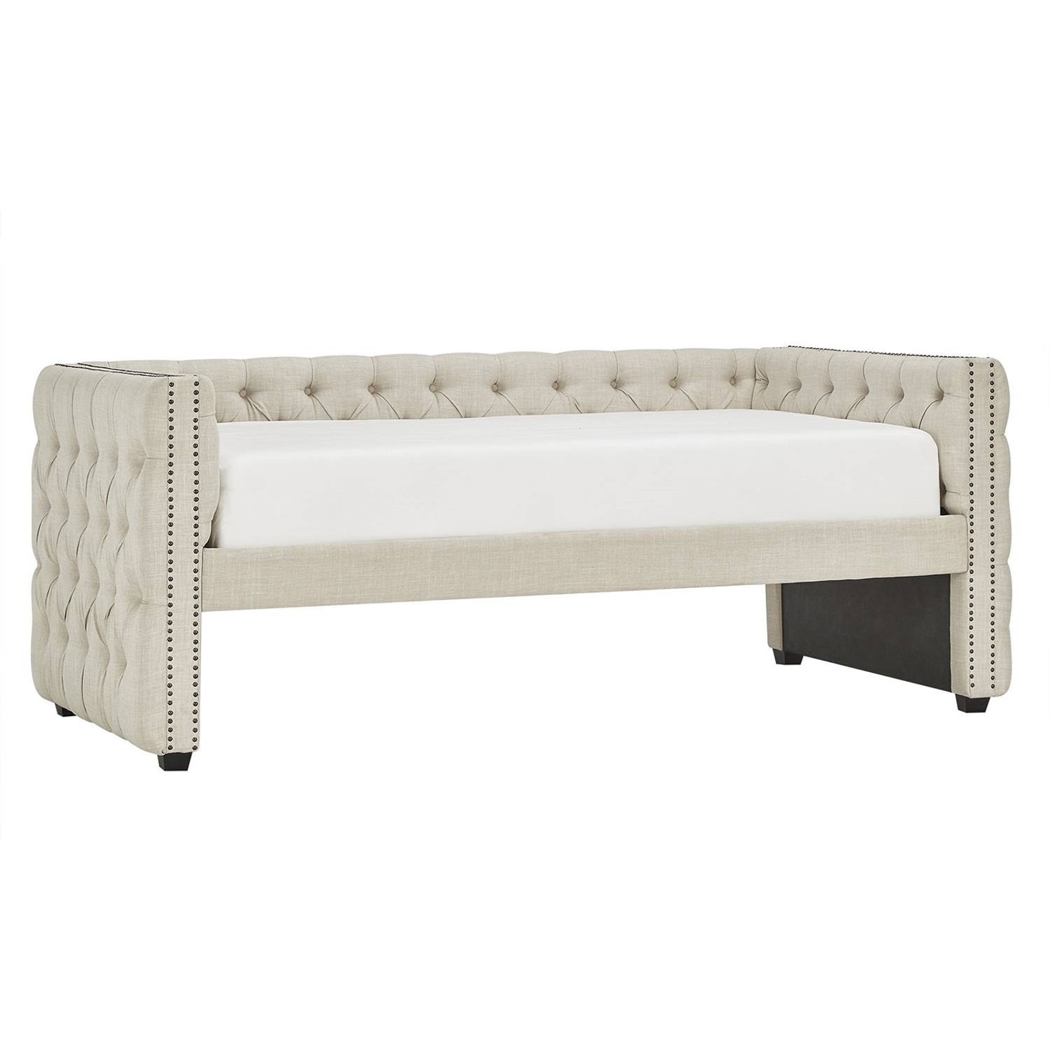 Tufted Nailhead Chesterfield Daybed and Trundle Day Bed With Trundle Beige Tufted Nailhead Chesterfield Daybed and Trundle Day Bed With Trundle Beige