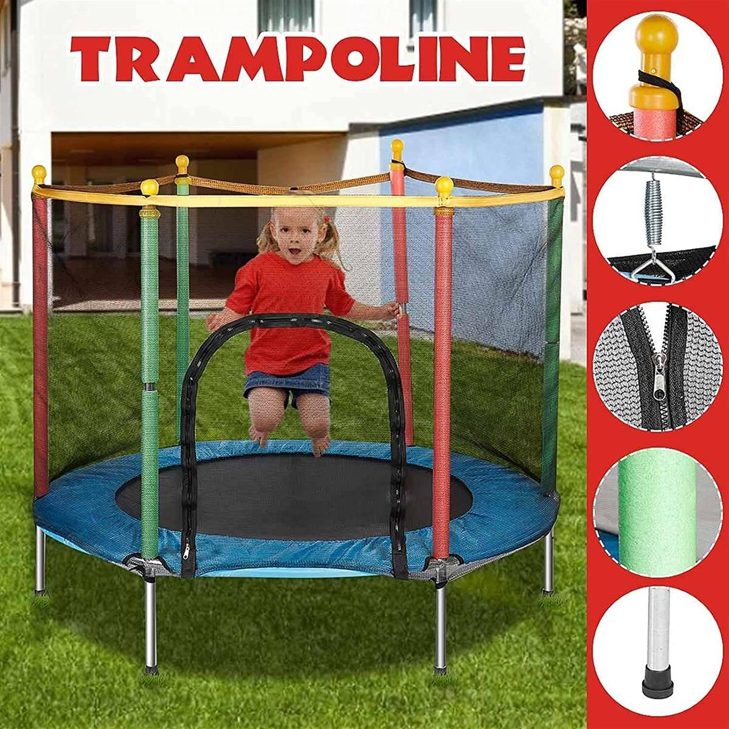 Ultimax - Trampoline For Kids With Enclosure Net Jumping Mat & Spring Cover Padding, Outdoor And Indoor Workout, Children Bouncers, Thick Spring, Anti-skid Shock Absorption Ultimax - Trampoline For Kids With Enclosure Net Jumping Mat & Spring Cover Padding, Outdoor And Indoor Workout, Children Bouncers, Thick Spring, Anti-skid Shock Absorption