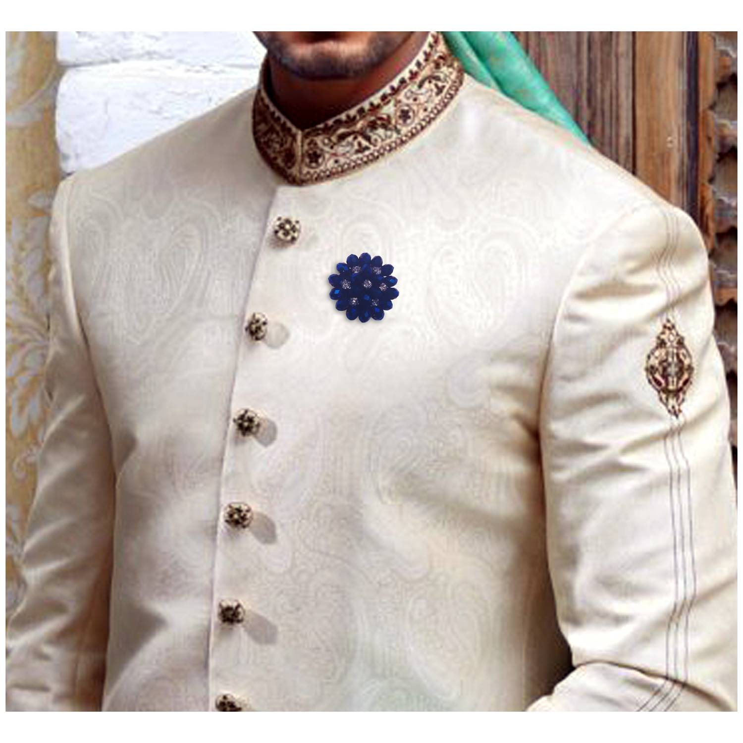 Soko Mesh Handcrafted Flower Boutonniere Blue & Silver For Men Soko Mesh Handcrafted Flower Boutonniere Blue & Silver For Men