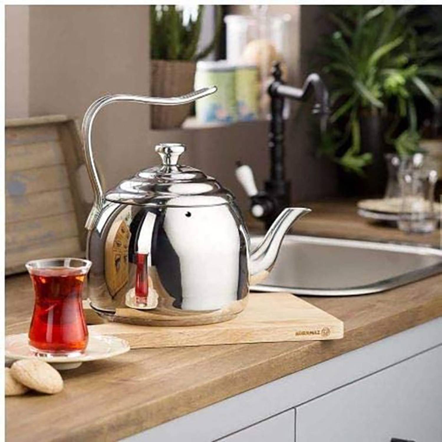 Korkmaz Droppa Tea Pot 2 Liter Stainless Steel Non Abras Silver Korkmaz Droppa Tea Pot 2 Liter Stainless Steel Non Abras Silver