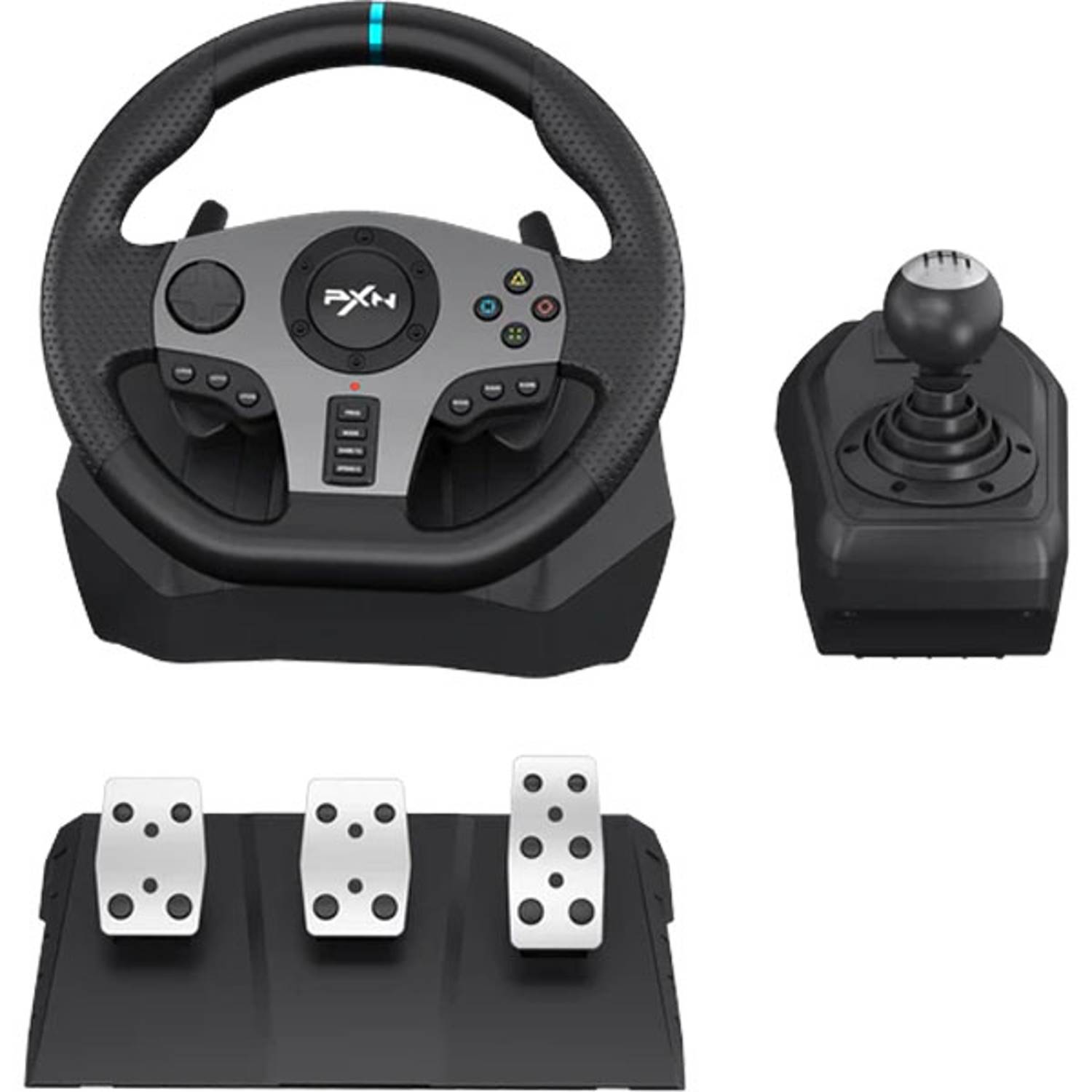 PXN Race Sterring Wheel With 3 Pedals and Gear Shifter Black PXN Race Sterring Wheel With 3 Pedals and Gear Shifter Black