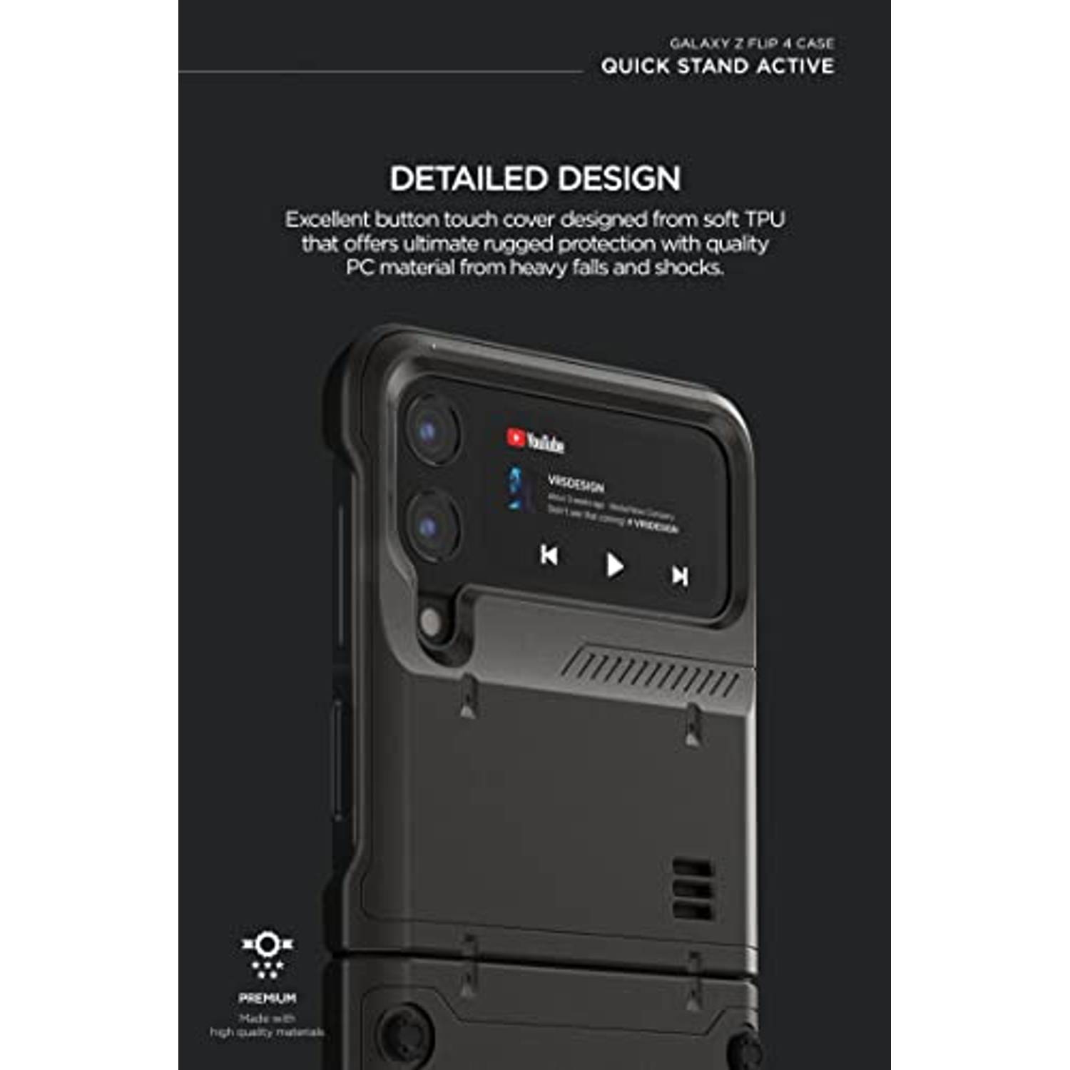 Vrs Design Quick Stand Active Designed For Samsung Galaxy Z Flip 4 Case Cover (2022) With Kickstand - Metal Black Vrs Design Quick Stand Active Designed For Samsung Galaxy Z Flip 4 Case Cover (2022) With Kickstand - Metal Black