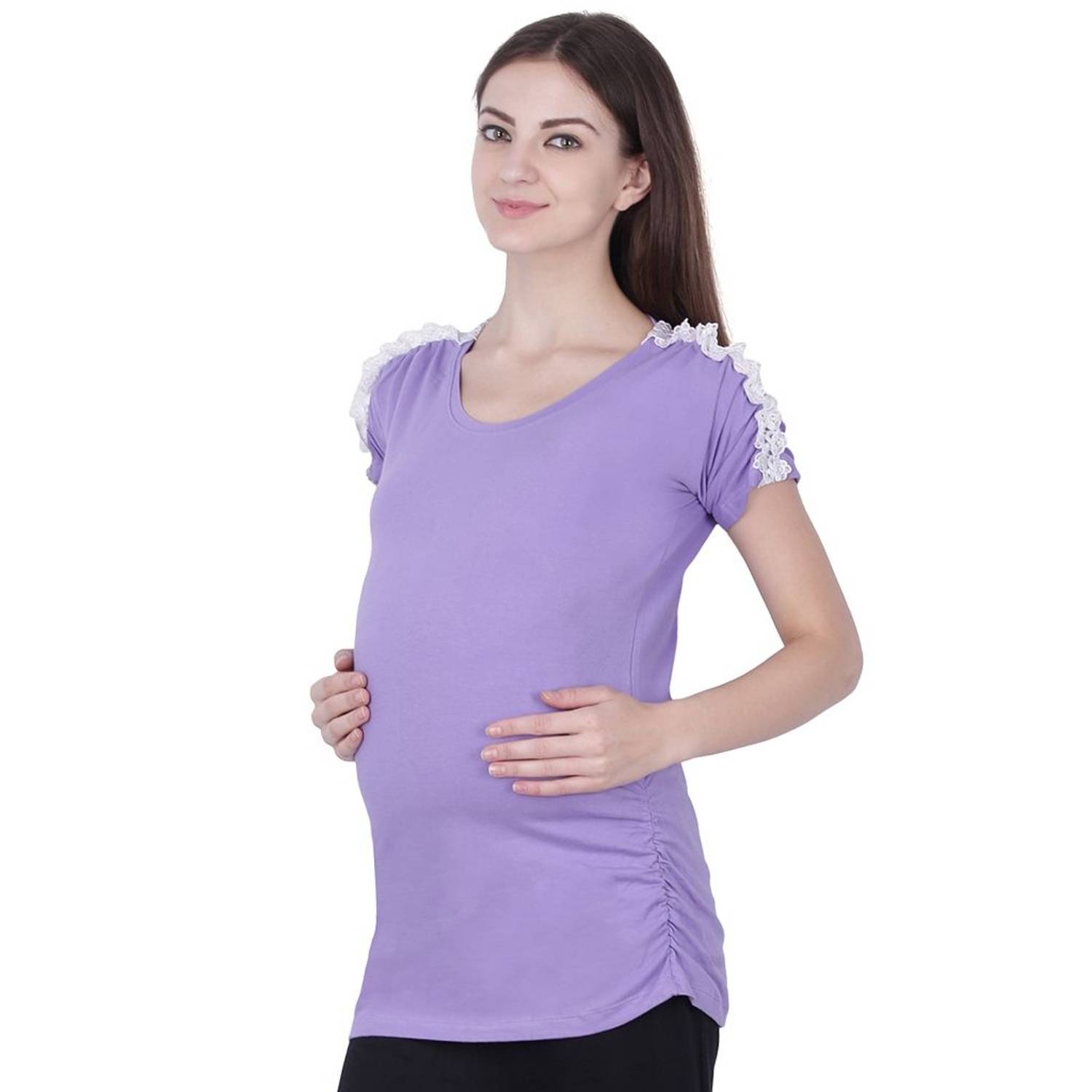 Soko Mesh Ladies Maternity Top with Lace Purple Medium Soko Mesh Ladies Maternity Top with Lace Purple Medium