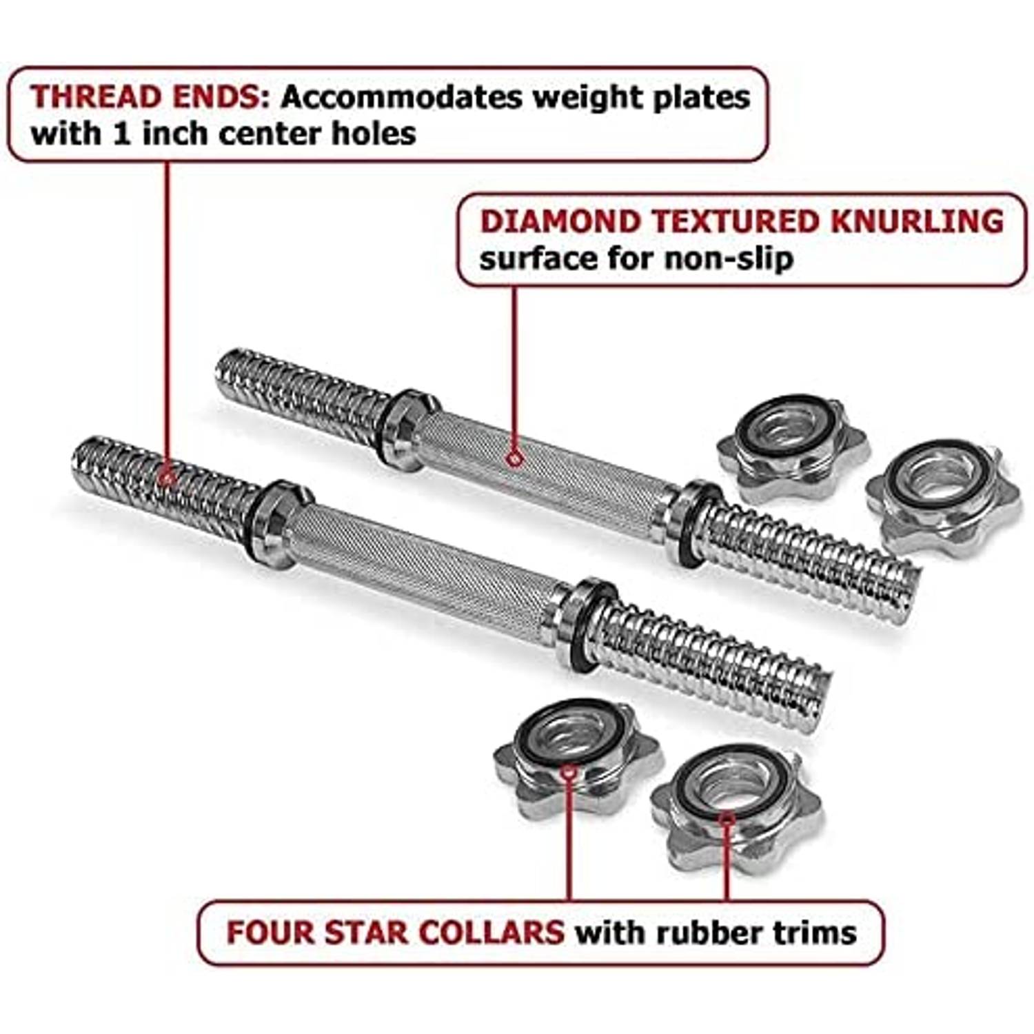 Ultimax - Dumbbell Rods, Adjustable Chrome-plated Threaded Dumbbell Rods, Standard Threaded Dumbbell Handles For Weightlifting Fitness And Training - One Pair/set Ultimax - Dumbbell Rods, Adjustable Chrome-plated Threaded Dumbbell Rods, Standard Threaded Dumbbell Handles For Weightlifting Fitness And Training - One Pair/set