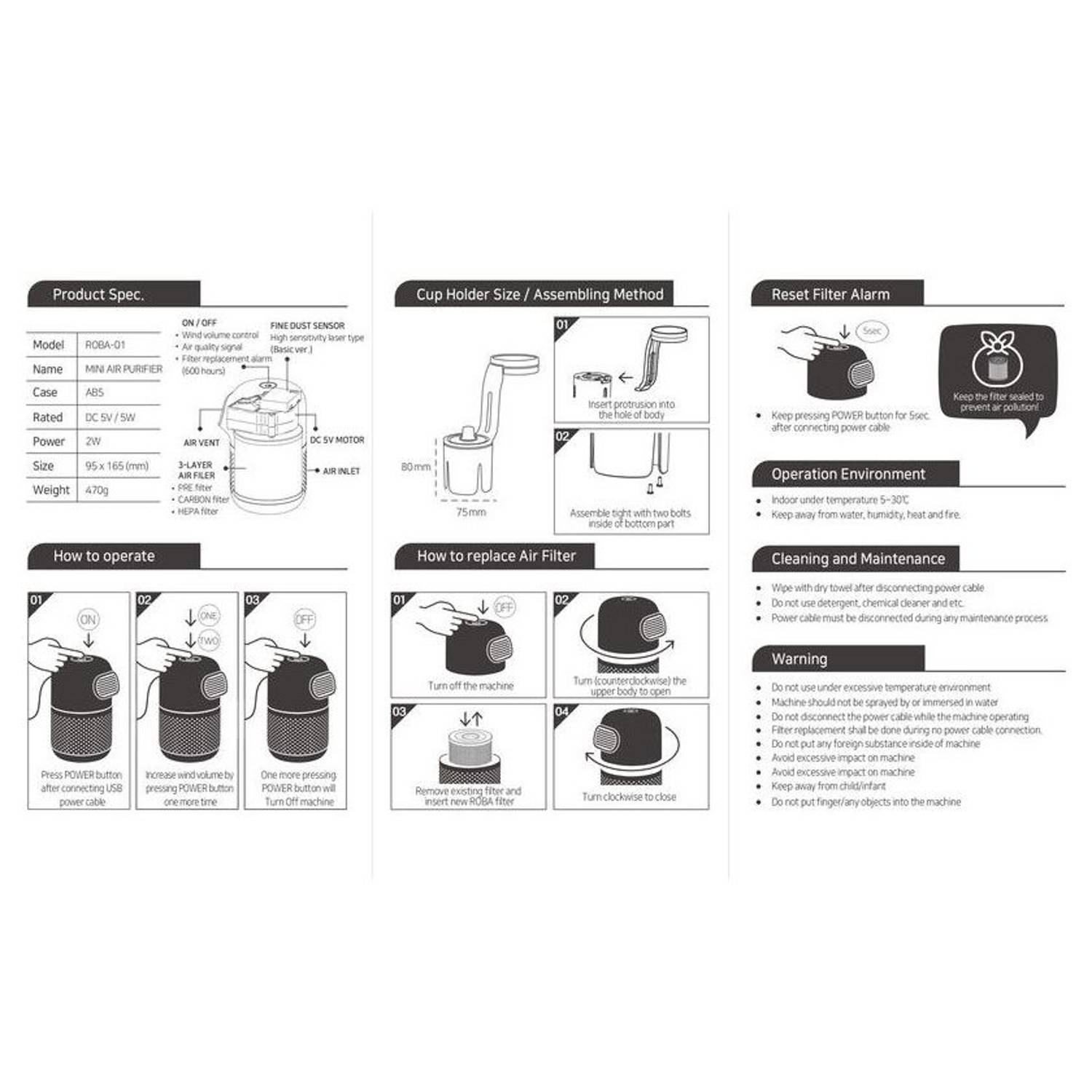 Roba Mini Air Purifier Red Roba Mini Air Purifier Red