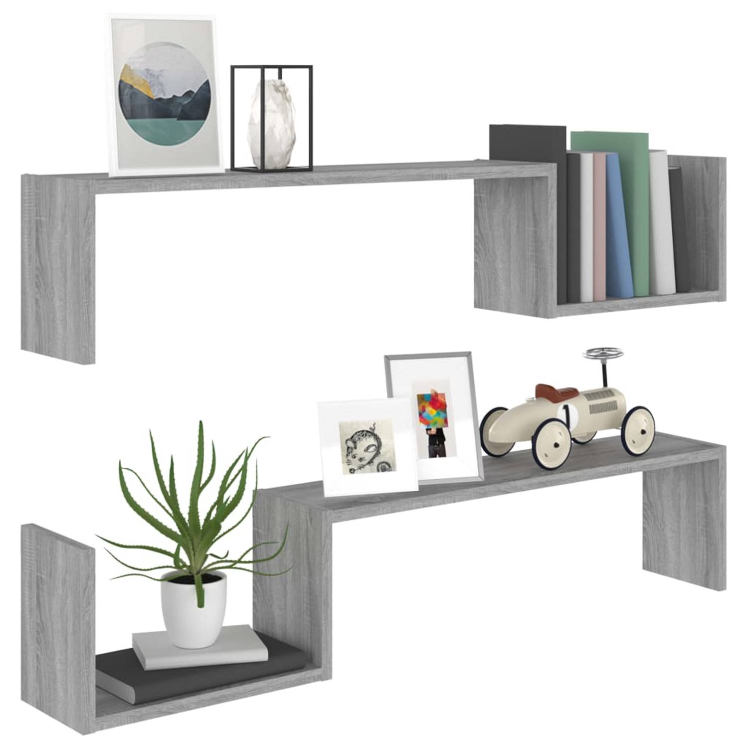 vidaXL Wall Shelves 2 pcs Grey Sonoma 100x15x20 cm Engineered Wood vidaXL Wall Shelves 2 pcs Grey Sonoma 100x15x20 cm Engineered Wood