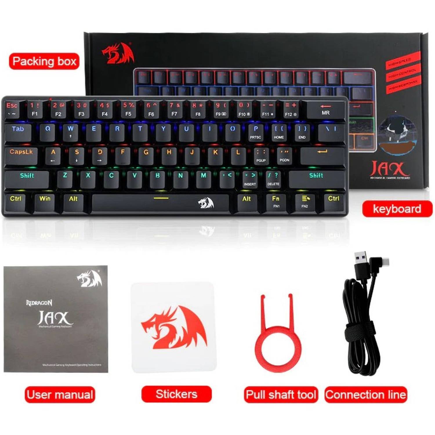 Redragon Jax Gaming Mechanical Keyboard With Brown Switch Black Redragon Jax Gaming Mechanical Keyboard With Brown Switch Black