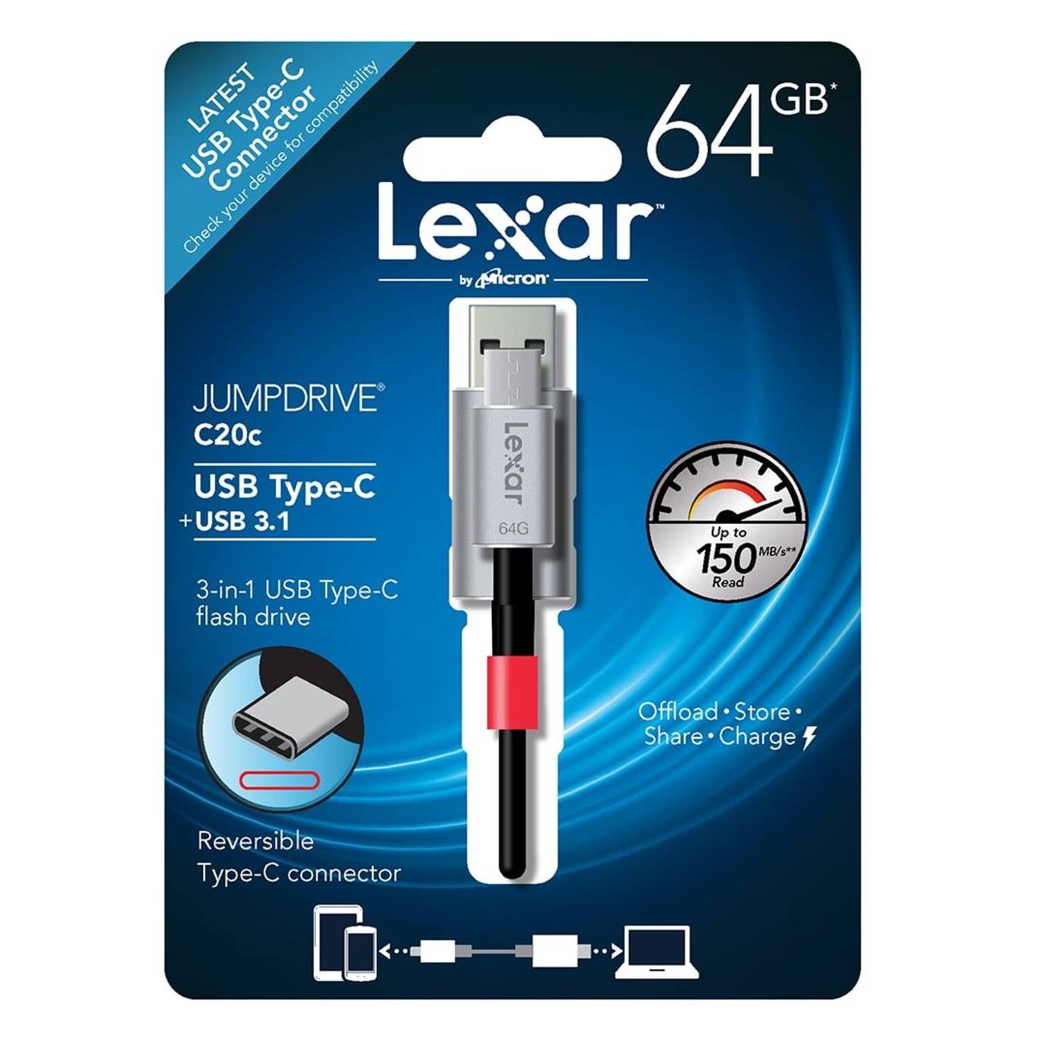Lexar Jumpdrive C20c USB C OTG Flash Drive 64GB LJDC20C64GBBEU Lexar Jumpdrive C20c USB C OTG Flash Drive 64GB LJDC20C64GBBEU