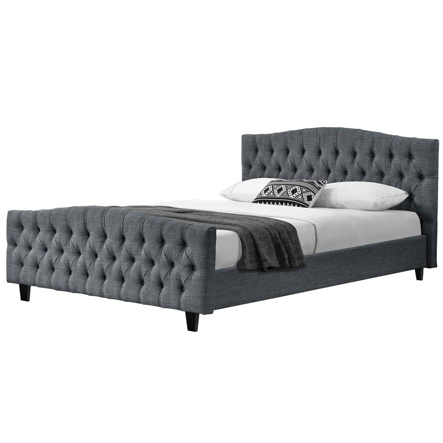 Chesterfield Linen or Velvet Bed Frame Queen Bed with Mattress Black Chesterfield Linen or Velvet Bed Frame Queen Bed with Mattress Black