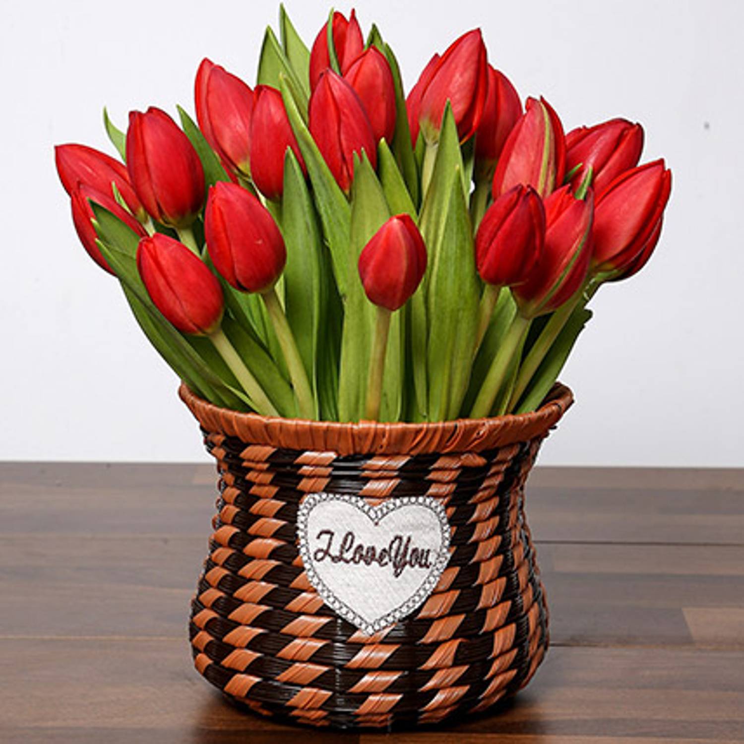 Blissful Red Tulips Basket Blissful Red Tulips Basket