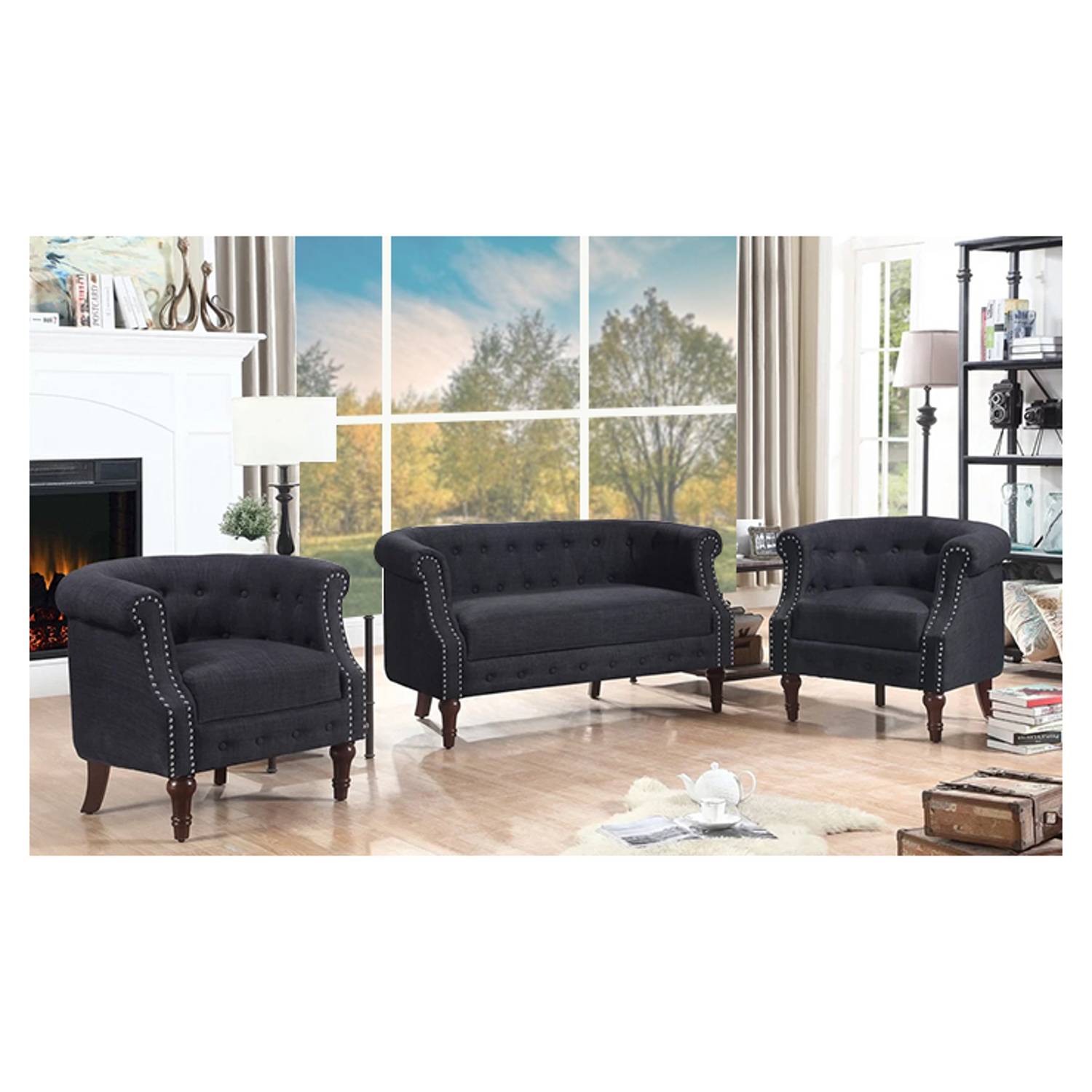 Edmeston Chesterfield Loveseat 4-Seater ( Love Seat + 2 single seater ) in Charcoal Grey Color Edmeston Chesterfield Loveseat 4-Seater ( Love Seat + 2 single seater ) in Charcoal Grey Color
