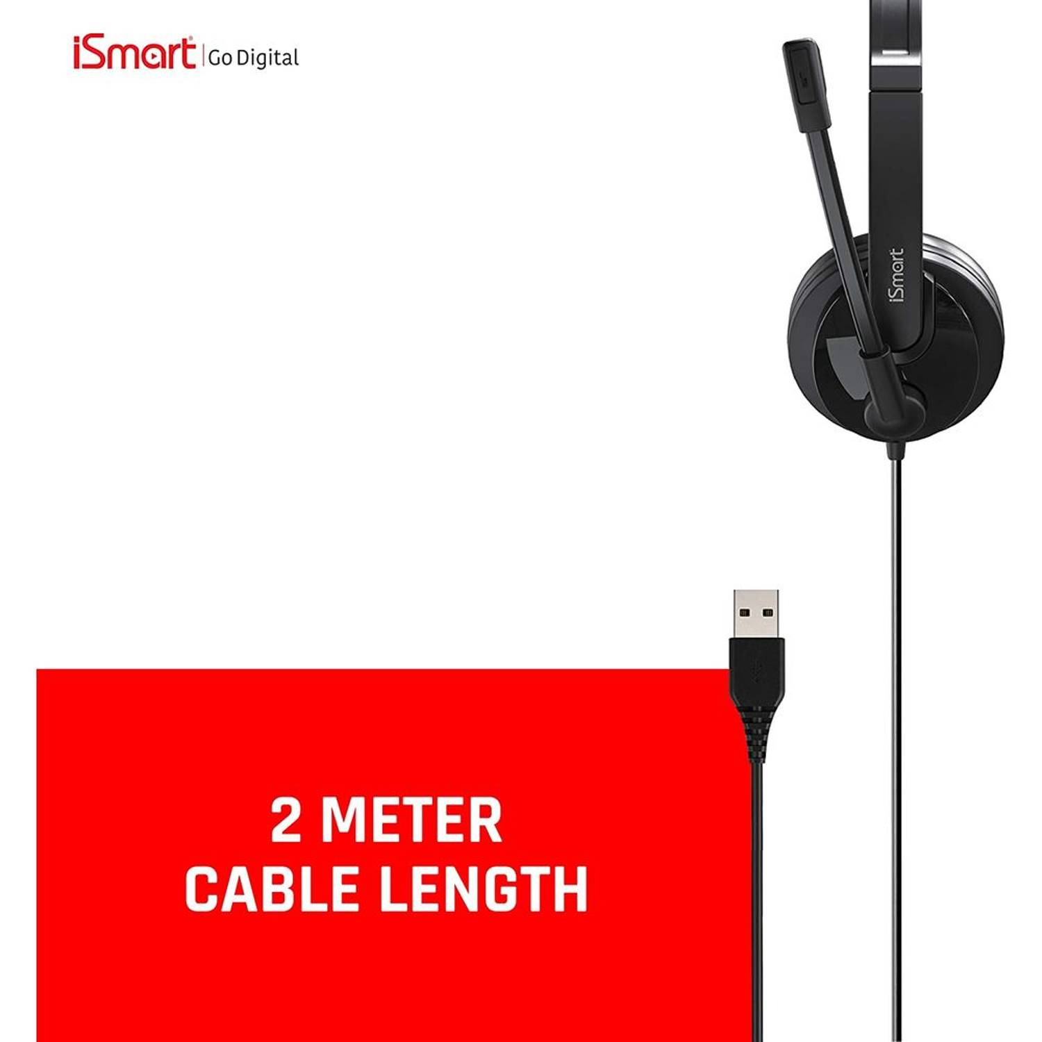 ISmart IC199 Wired Over Ear USB PC Headset Black ISmart IC199 Wired Over Ear USB PC Headset Black