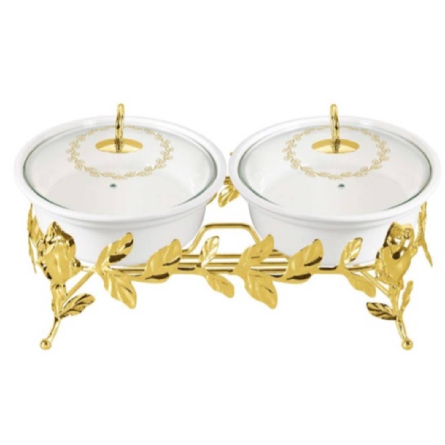 Blumen Golden Soup Serving Dishes 16Pcs w/Metal Stand Blumen Golden Soup Serving Dishes 16Pcs w/Metal Stand