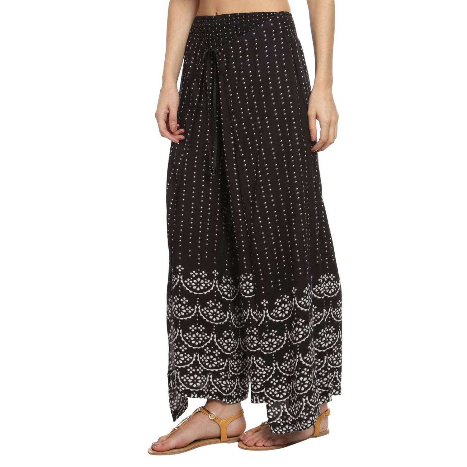 Love Gen Bandhani Print Palazzos Black Size S Love Gen Bandhani Print Palazzos Black Size S