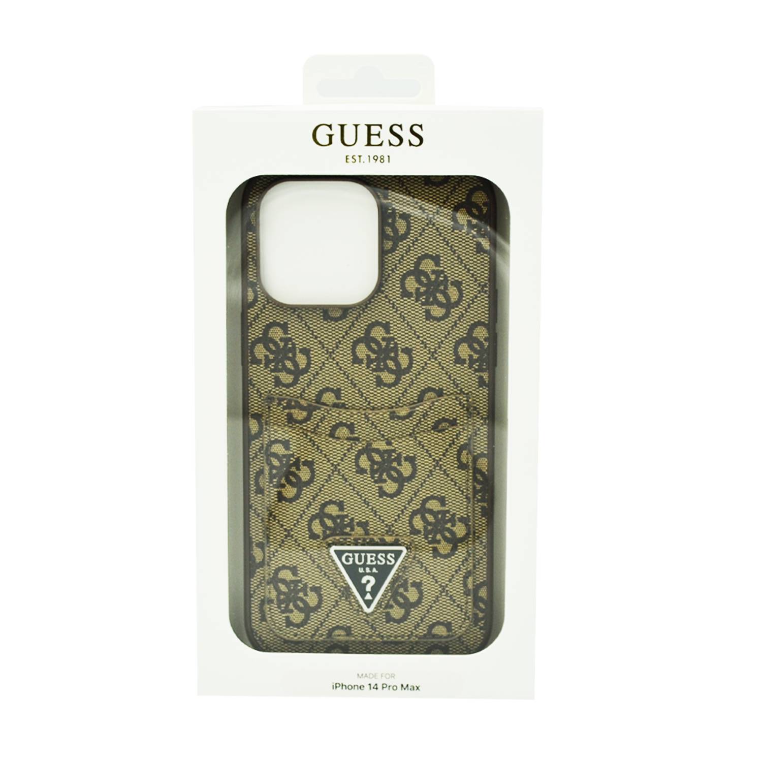 Guess 4G Double Card Triangle Hard Case For Iphone 14 Pro Max Brown Guess 4G Double Card Triangle Hard Case For Iphone 14 Pro Max Brown