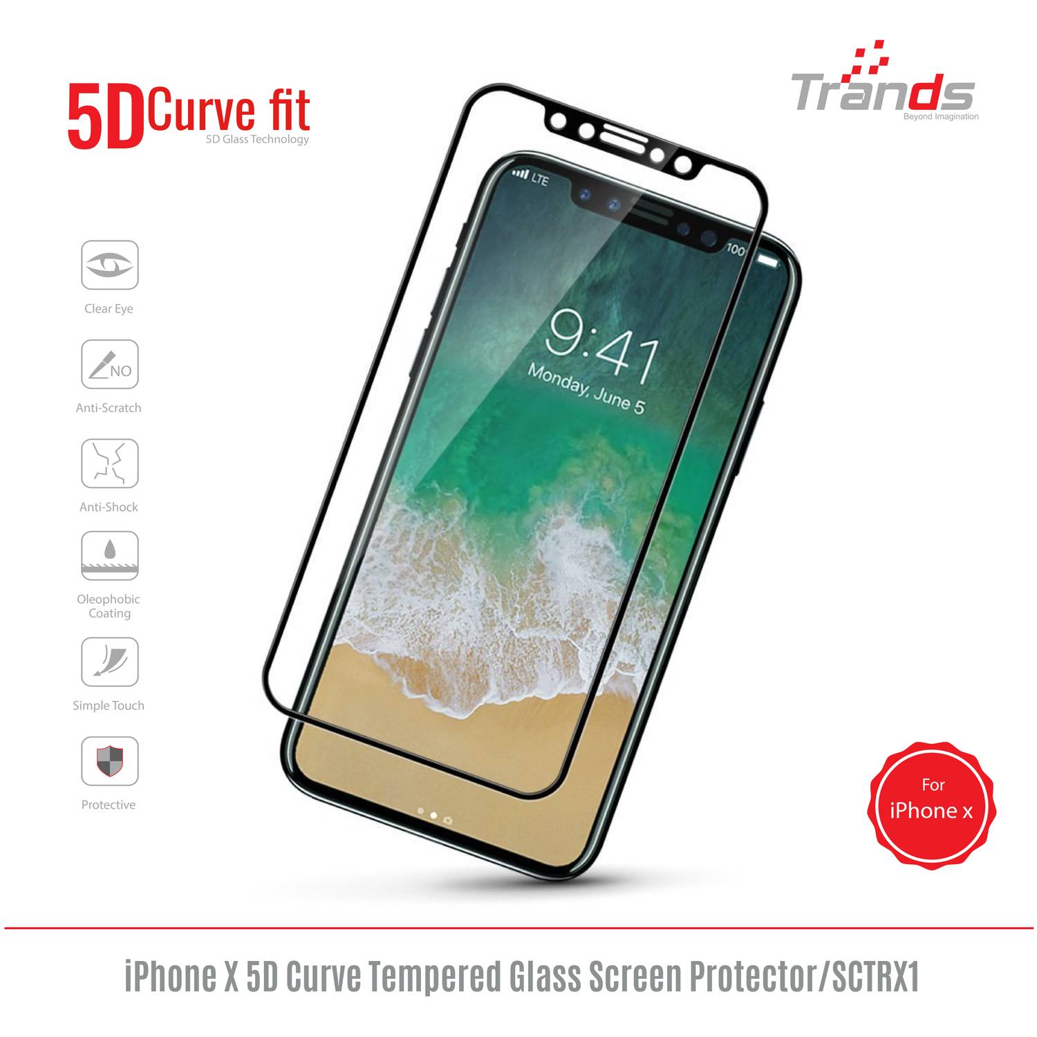 Trands Temperd Glass Screen Protector For Apple iPhone X - SCTRX2 Trands Temperd Glass Screen Protector For Apple iPhone X - SCTRX2