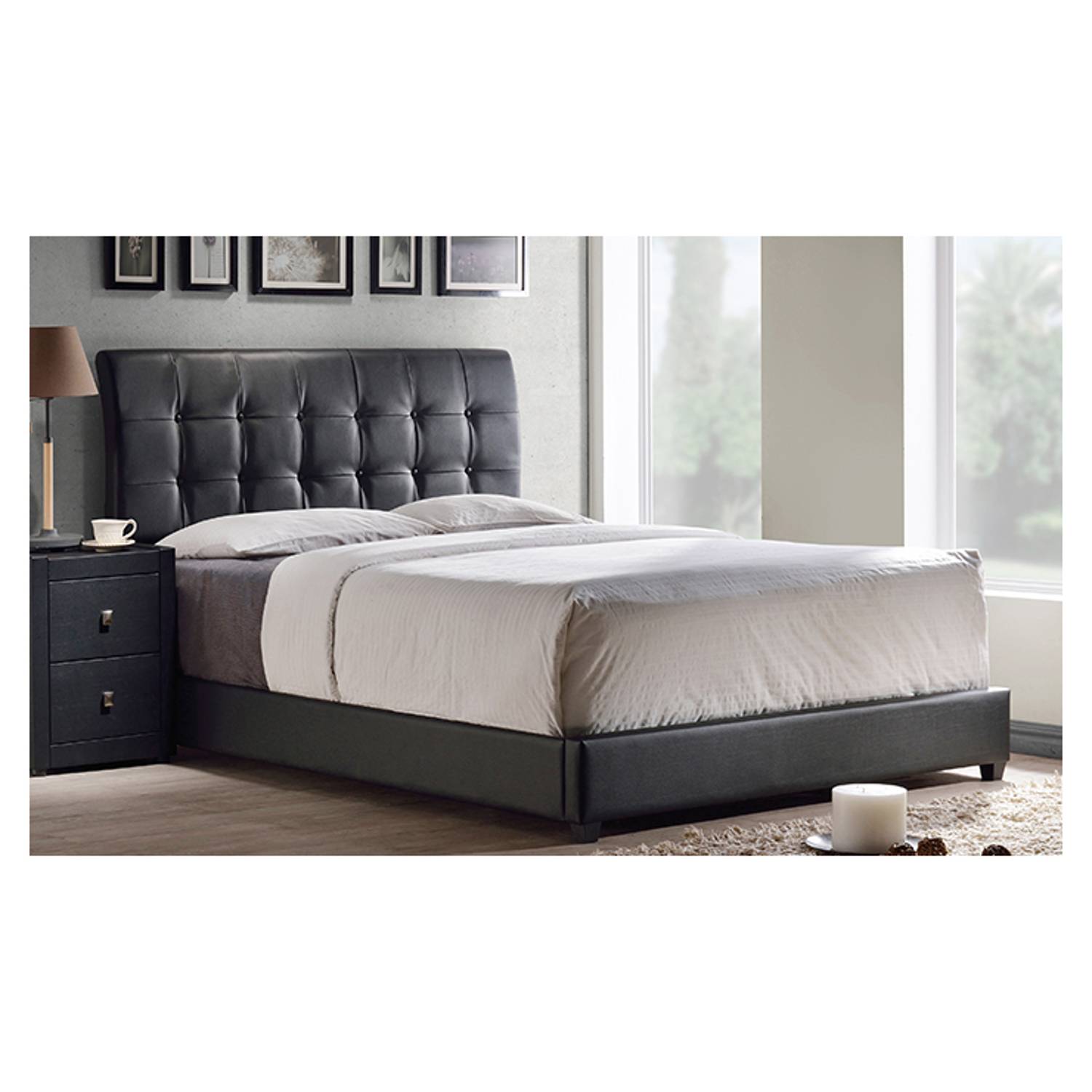 Lusso Tufted Black Faux Leather Queen Bed without Mattress Black Lusso Tufted Black Faux Leather Queen Bed without Mattress Black