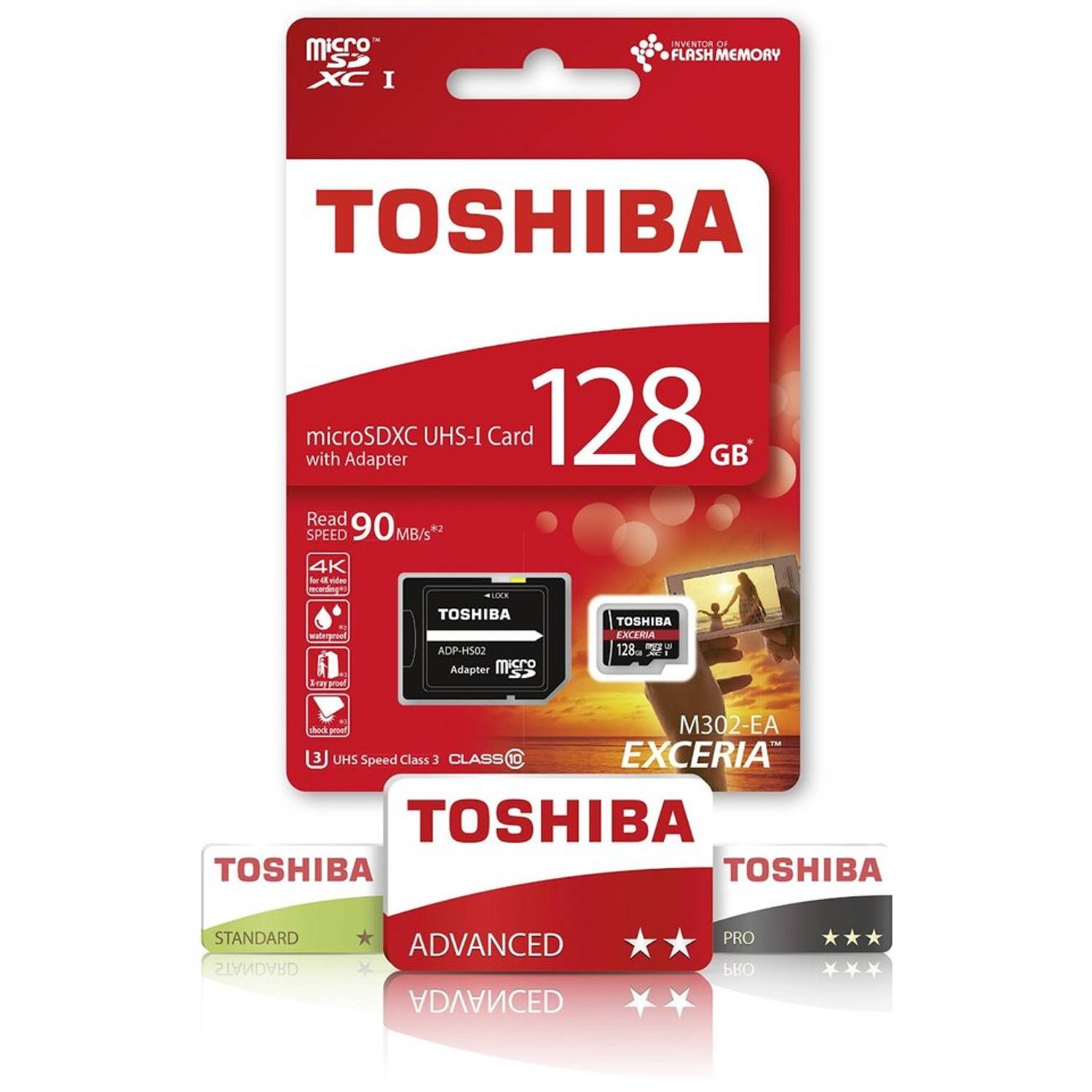 Toshiba THNM302R1280E M302 Exceria 90MBPS Micro SD Card 128GB Red W/ Adaptor Toshiba THNM302R1280E M302 Exceria 90MBPS Micro SD Card 128GB Red W/ Adaptor