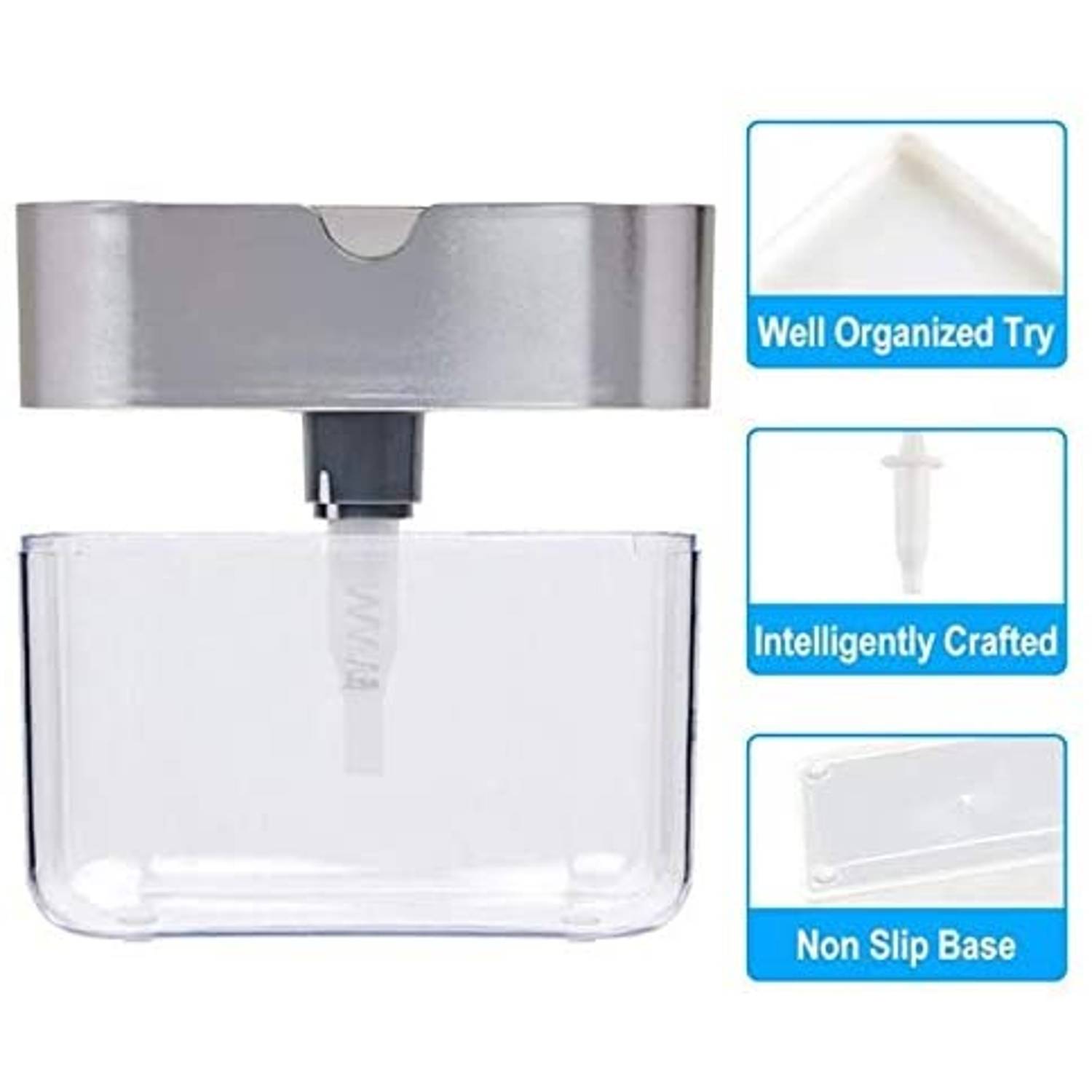 2-in-1 Dish Soap Dispenser With Sponge, Large Capacity Soap Detergent Dispenser With Sponge Rack Shelf, Soap Dispenser Pump & Sponge Caddy 2-in-1 Dish Soap Dispenser With Sponge, Large Capacity Soap Detergent Dispenser With Sponge Rack Shelf, Soap Dispenser Pump & Sponge Caddy